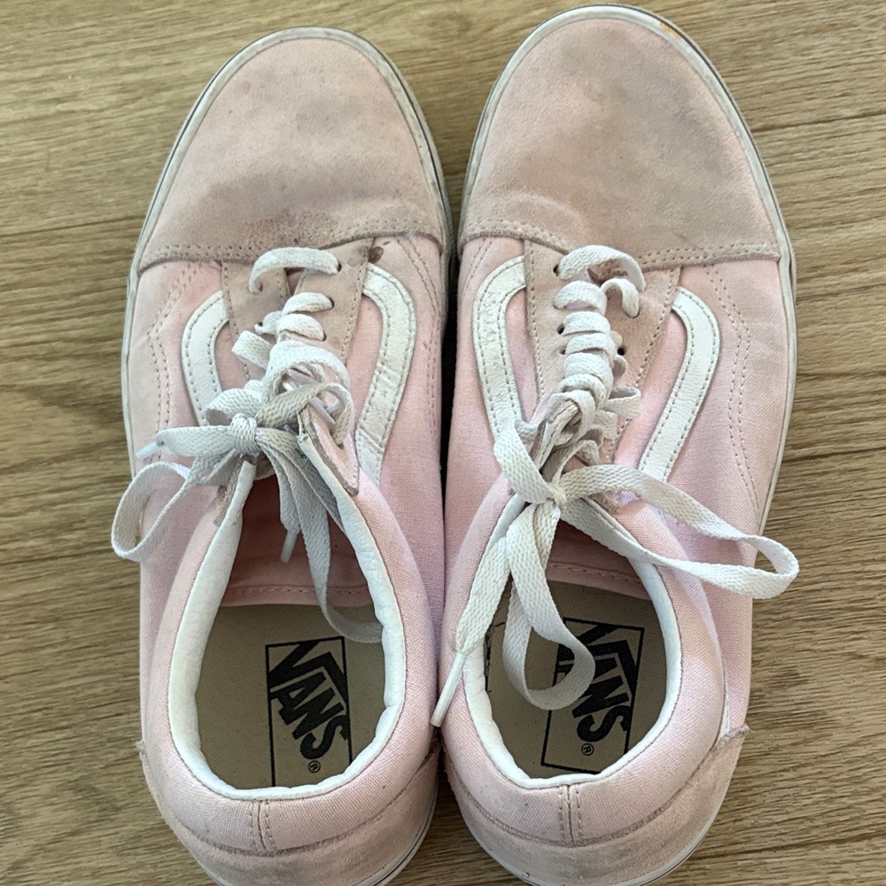 Vans Women's Soft Pink and White Sneakers